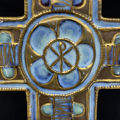 Aluminia gilded cross, light blue
